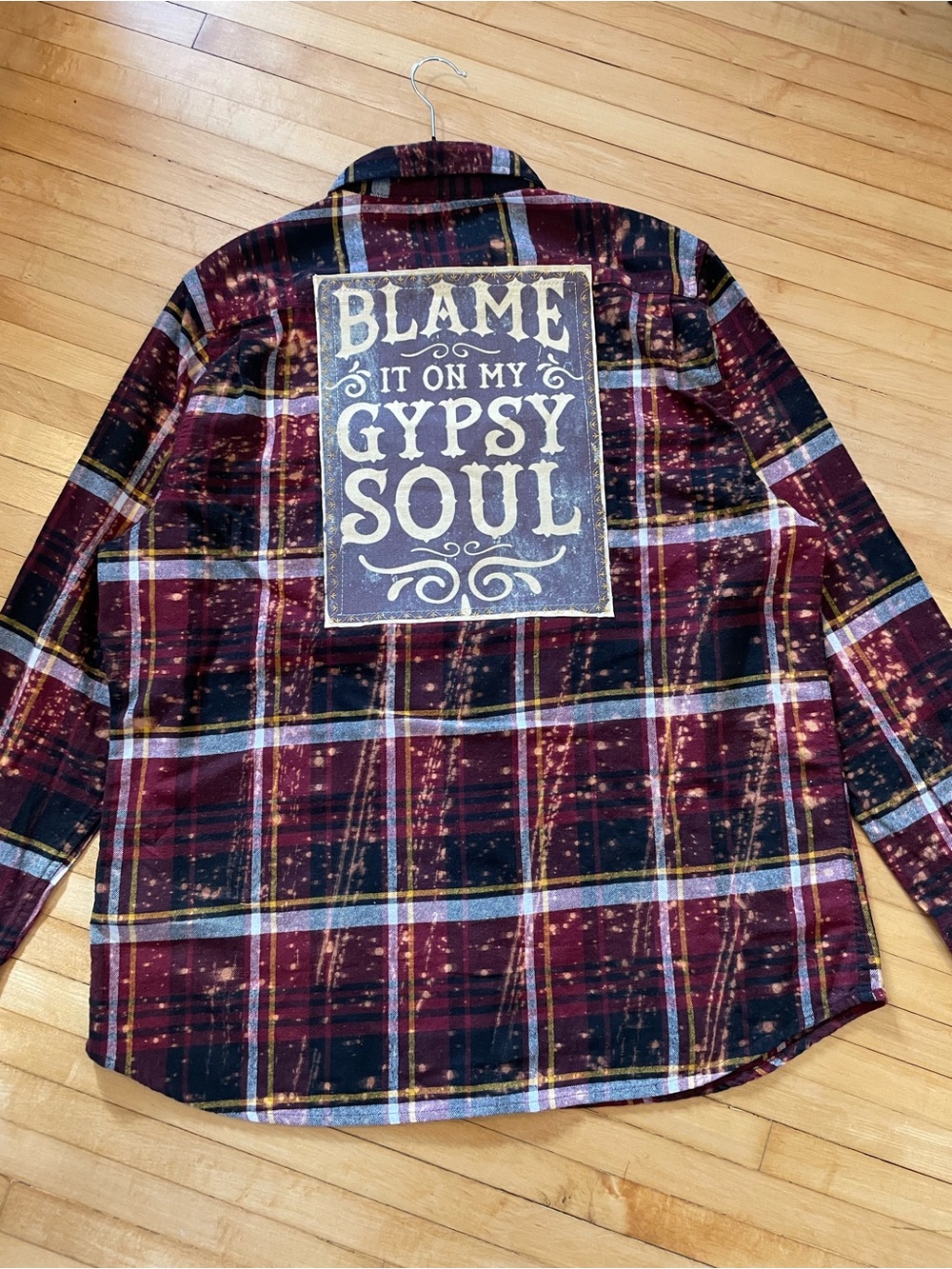 ANGRY MINNOW Blame it on my Gypsy Soul Mineral Washed Flannel Shirt Burgundy XL